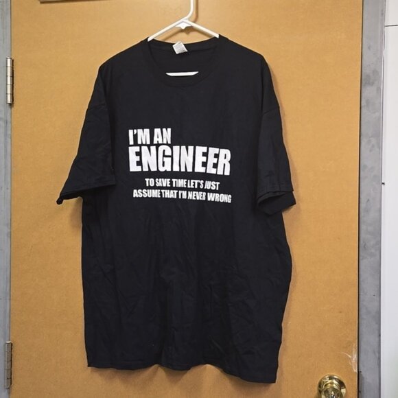Fruit of the Loom Size 2XL Black Engineer Novelty T-Shirt - Picture 1 of 6